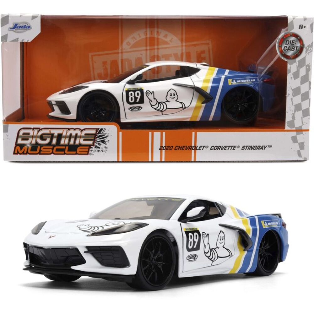Big Time Muscle - 1:24 2020 Chevy Corvette Stingray White:Blue Die-Cast Car